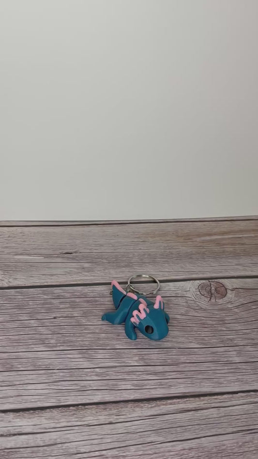 Articulated Baby Axolotl 3D Printed Keychain – Cute Amphibian Keyring, Flexible Fidget Toy, Axolotl Lover Gift, Unique Aquatic Accessory