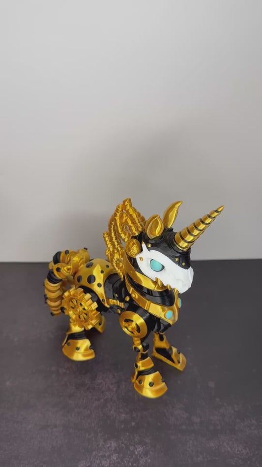 Steampunk Unicorn - 3D Printed Fantasy Unicorn Figurine, Mechanical Style Unicorn Decor