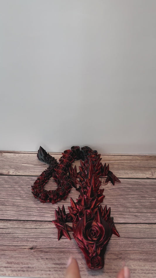 Articulated 26in Rose Dragon 3D Printed Toy – Large Posable Floral Dragon, Fantasy Creature, Unique Mythical Display Gift