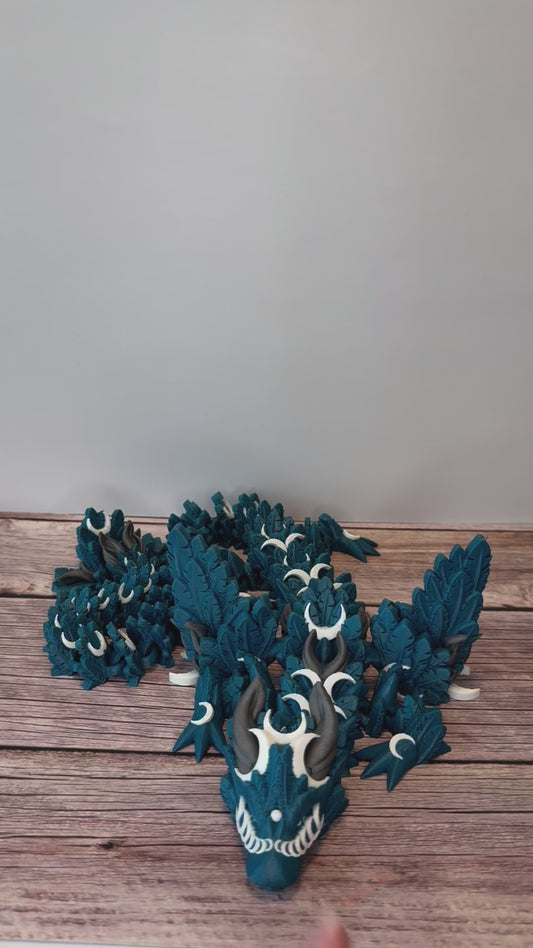Articulated 26in Lunar Winged Dragon 3D Printed Toy – Large Posable Fantasy Dragon, Celestial Creature, Mythical Display Collectible